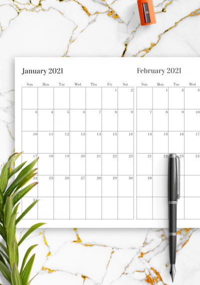 Download Printable Two Months On One Page Calendar Pdf intended for Two Page Printable Monthly Calendar Pdf Free 8.5X11