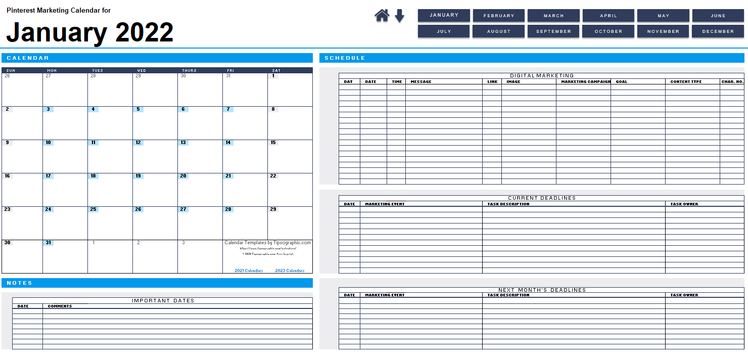 Download The 2022 Pinterest Marketing Calendar (Blank) | Tipsographic pertaining to Get Free Employee Absentee Calendar 2022 Calendar