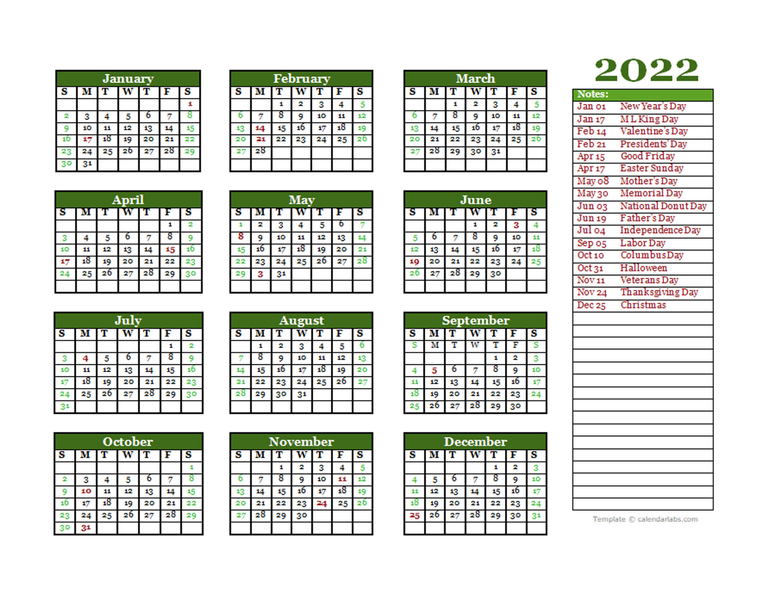 Editable 2022 Yearly Calendar Landscape  Free Printable Templates with Google Free Calendar 2022