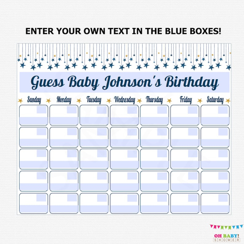 Editable Due Date Calendar Pregnancy Calendar Blue And | Etsy with regard to Calendar Printable Time And Date