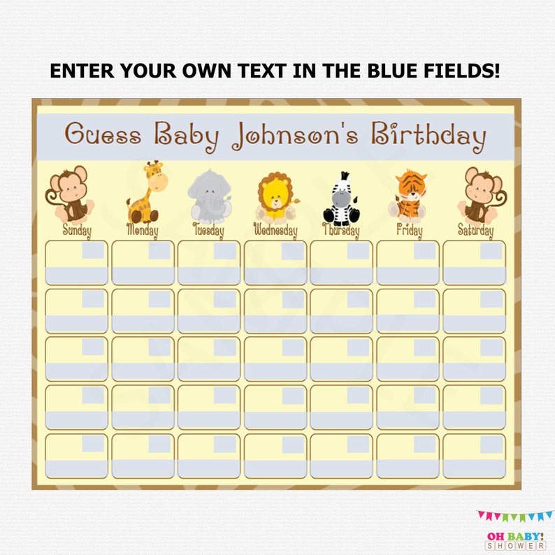 Editable Due Date Calendar Pregnancy Calendar Safari Baby | Etsy in Pregnancy Calendar Printable Free