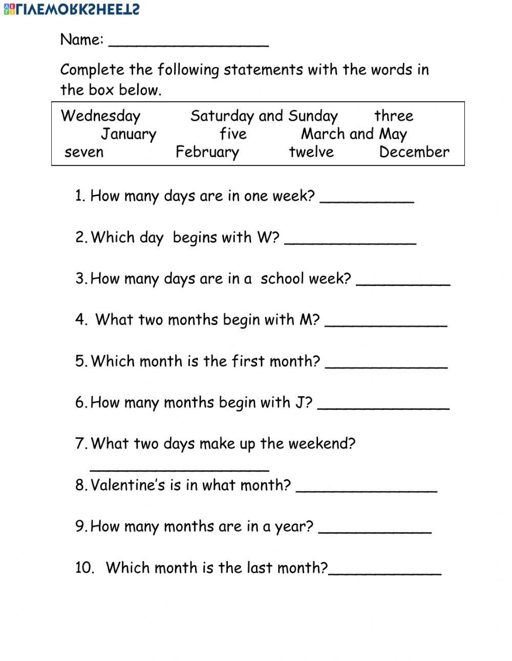 Ejercicio De Days Of The Week And Months Of The Year pertaining to Week Days By Month