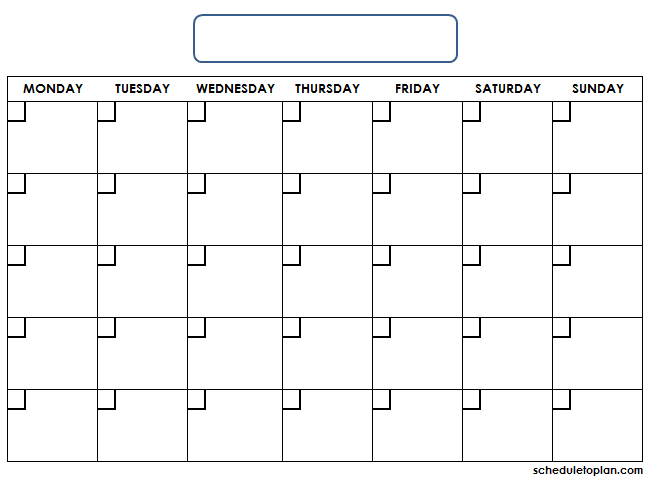Empty Monday Through Sunday Schedule :Free Calendar Template inside Monday To Sunday Printable Calendar