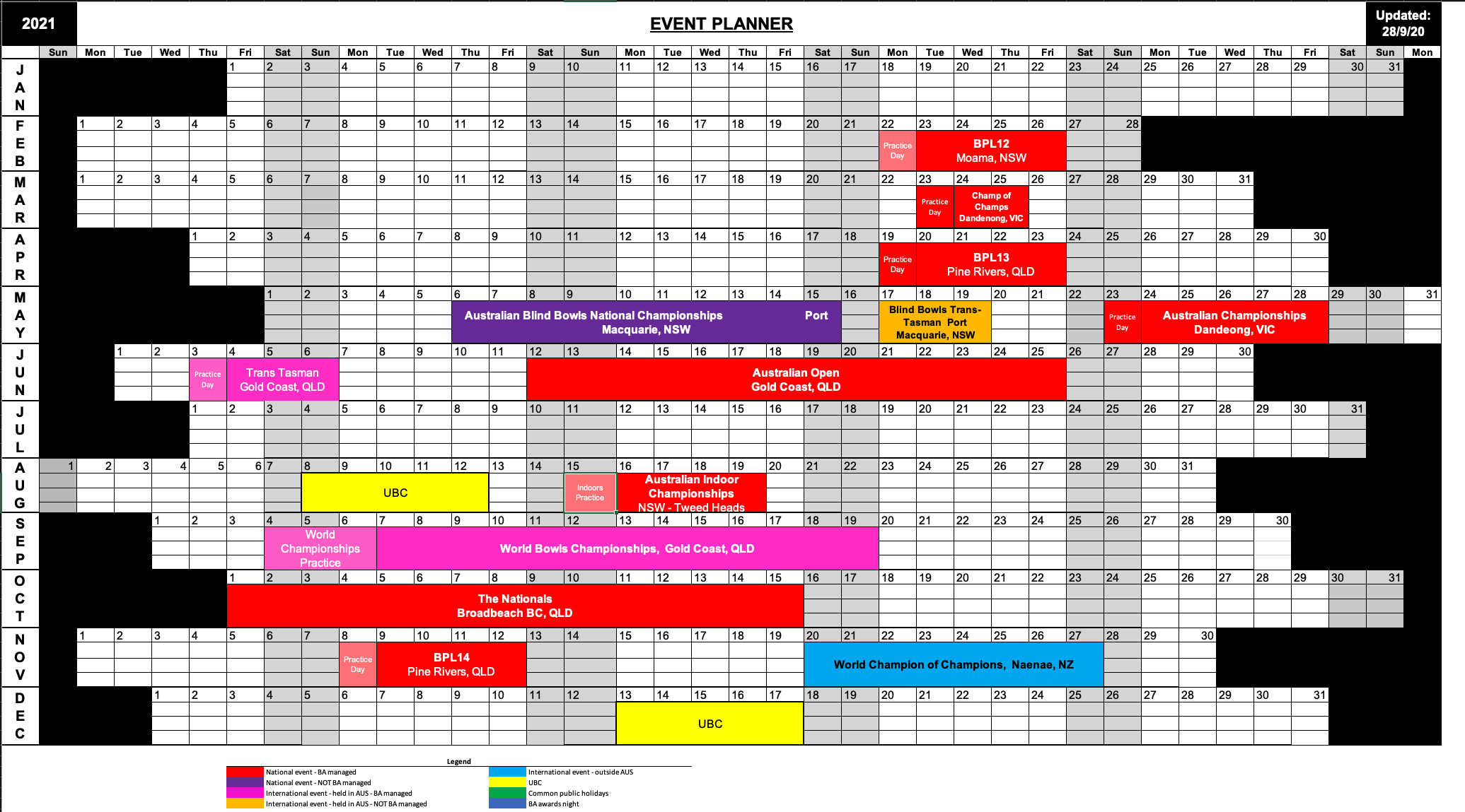 Events Calendar Bowls Australia within Calendar 2022 Victoria Australia