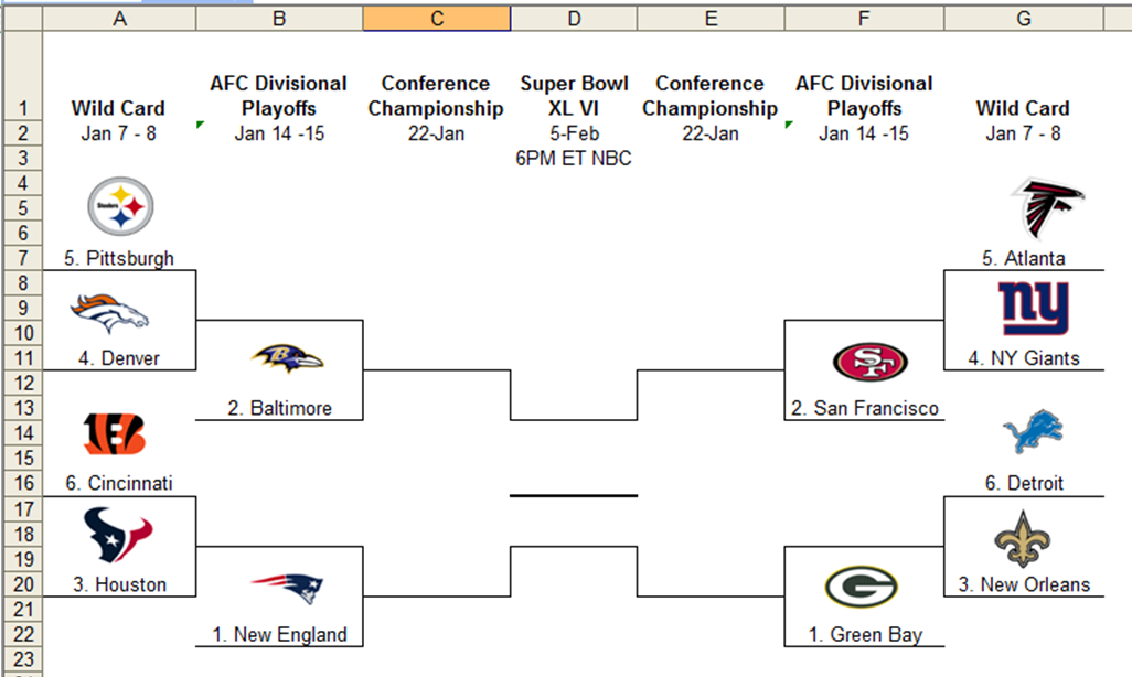 Excel Spreadsheets Help: Printable 2012 Nfl Playoff Bracket throughout Printable One Page Nfl Schedule Printabletemplates
