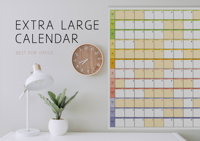 Extra Large Yearly Calendar | Printable File | High Quality inside Free Printable Extra Large Calendars