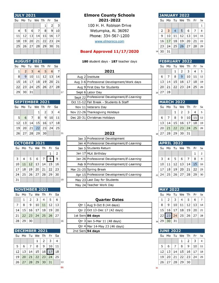 ? Elmore County School Calendar 20212022 ? for School Calendar 2022 Kzn Pdf