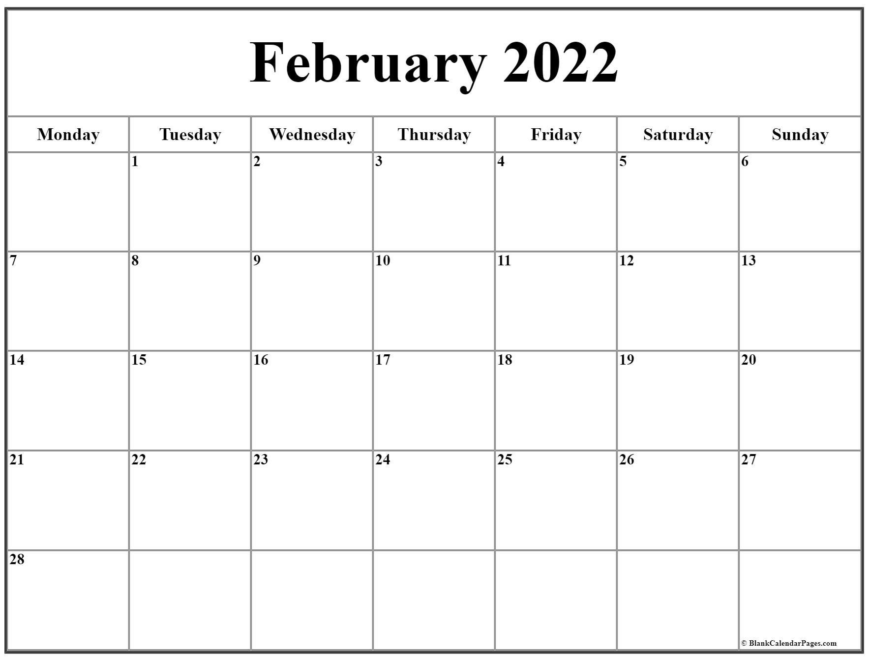 February 2022 Monday Calendar | Monday To Sunday intended for Printable May Calendar From Monday To Sunday