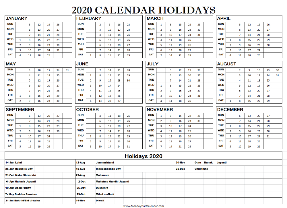 Federal Calendar 2020 Printable | Blank Calendar With Holidays | School within Printable Federal Government Holiday Calendar