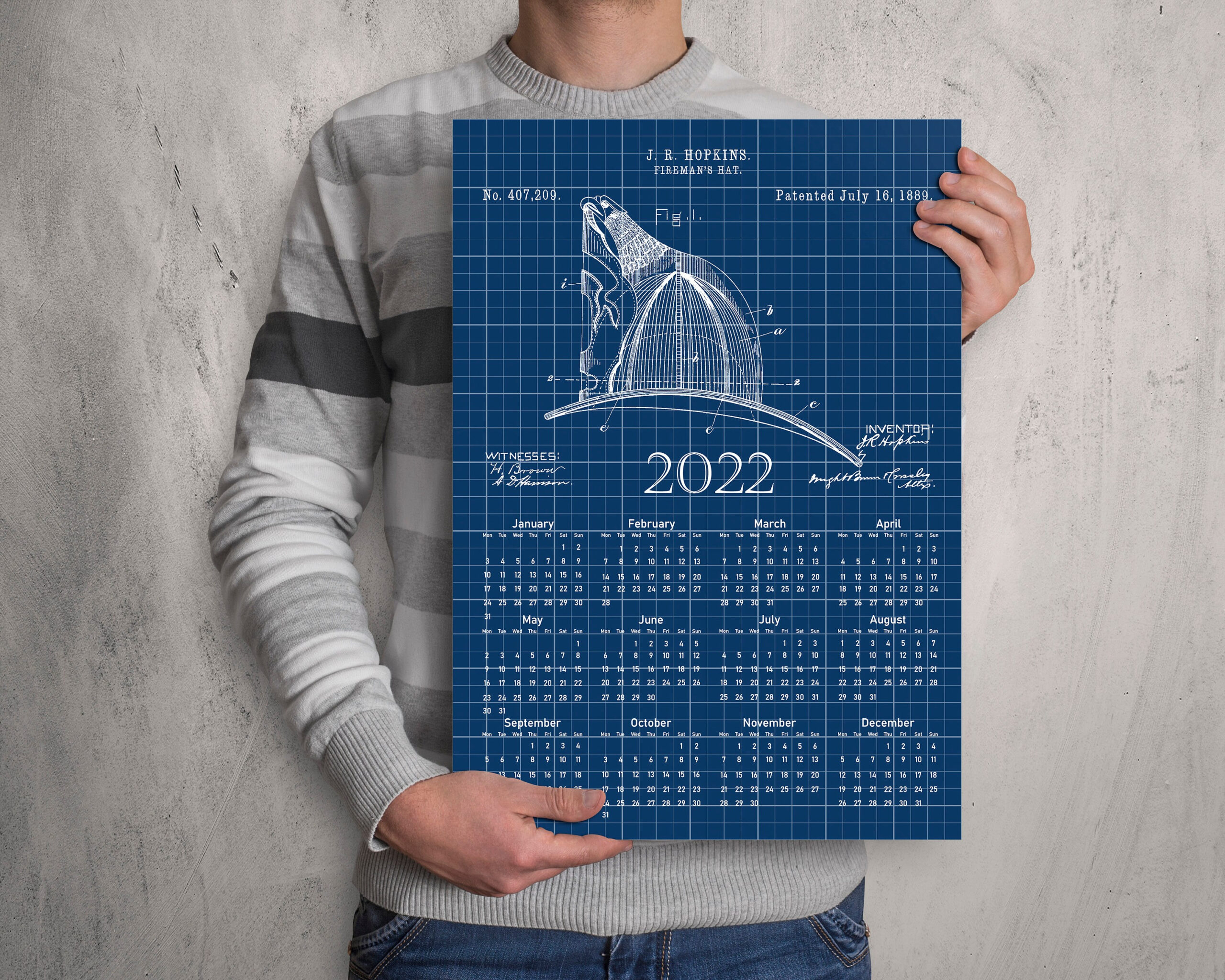 Firefighters Hat Patent Calendar 2022 Desk Calendar Wall | Etsy for Firefighter Calendar 2022 Printable