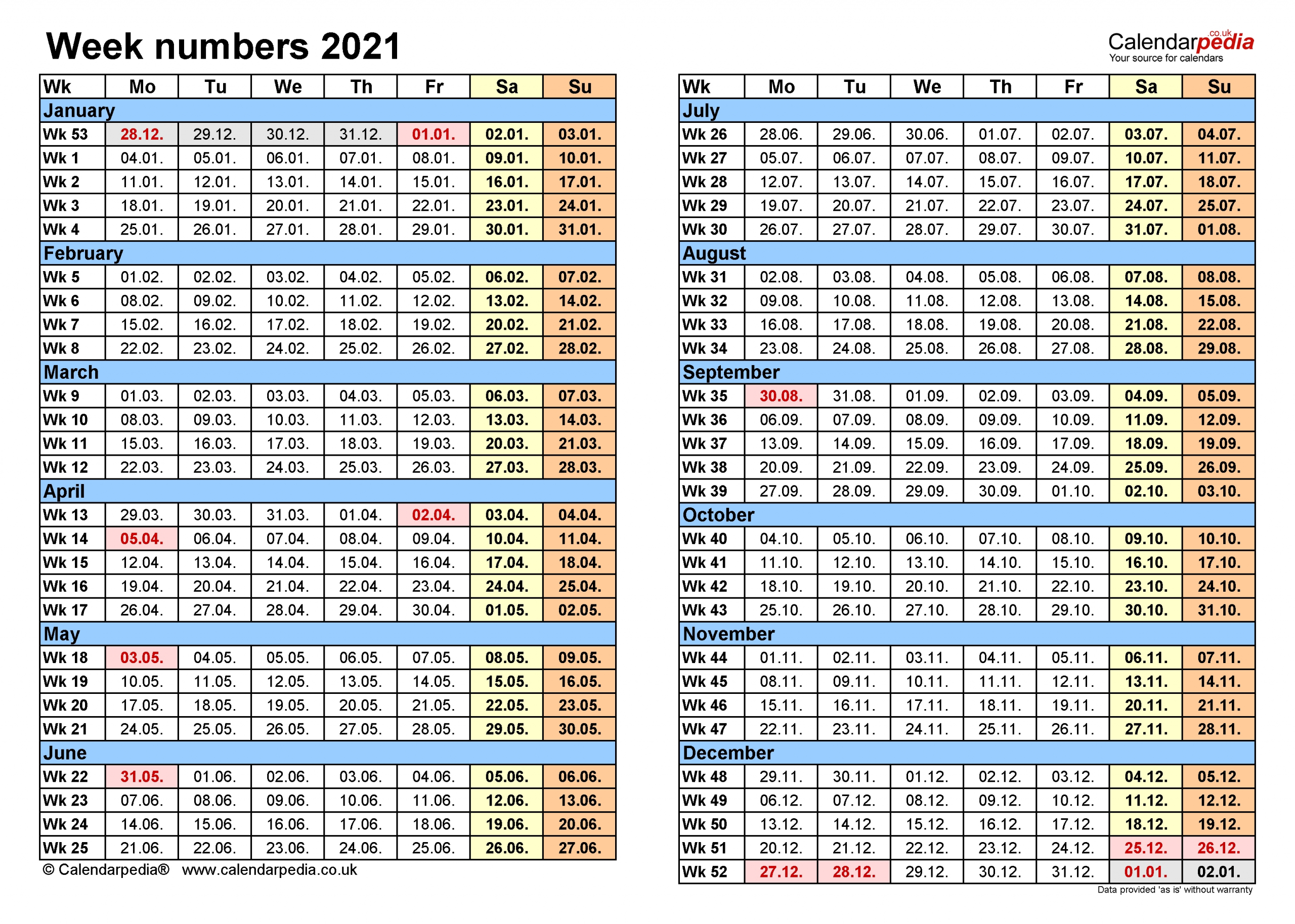 Fiscal Calendar 2021 Week Numbers : Free Printable 2021 Yearly Calendar for Free Printable Fiscal Year Calendar