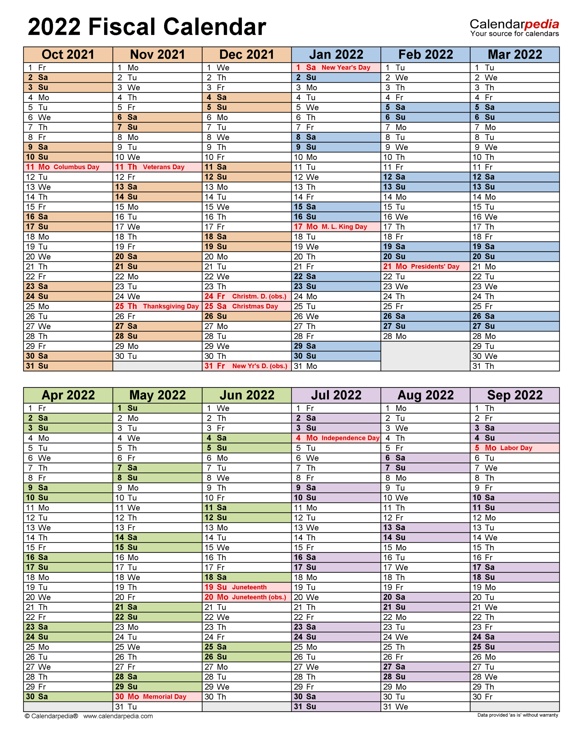 Fiscal Calendars 2022 Free Printable Excel Templates throughout Federal Government Calendar 2022 Printable