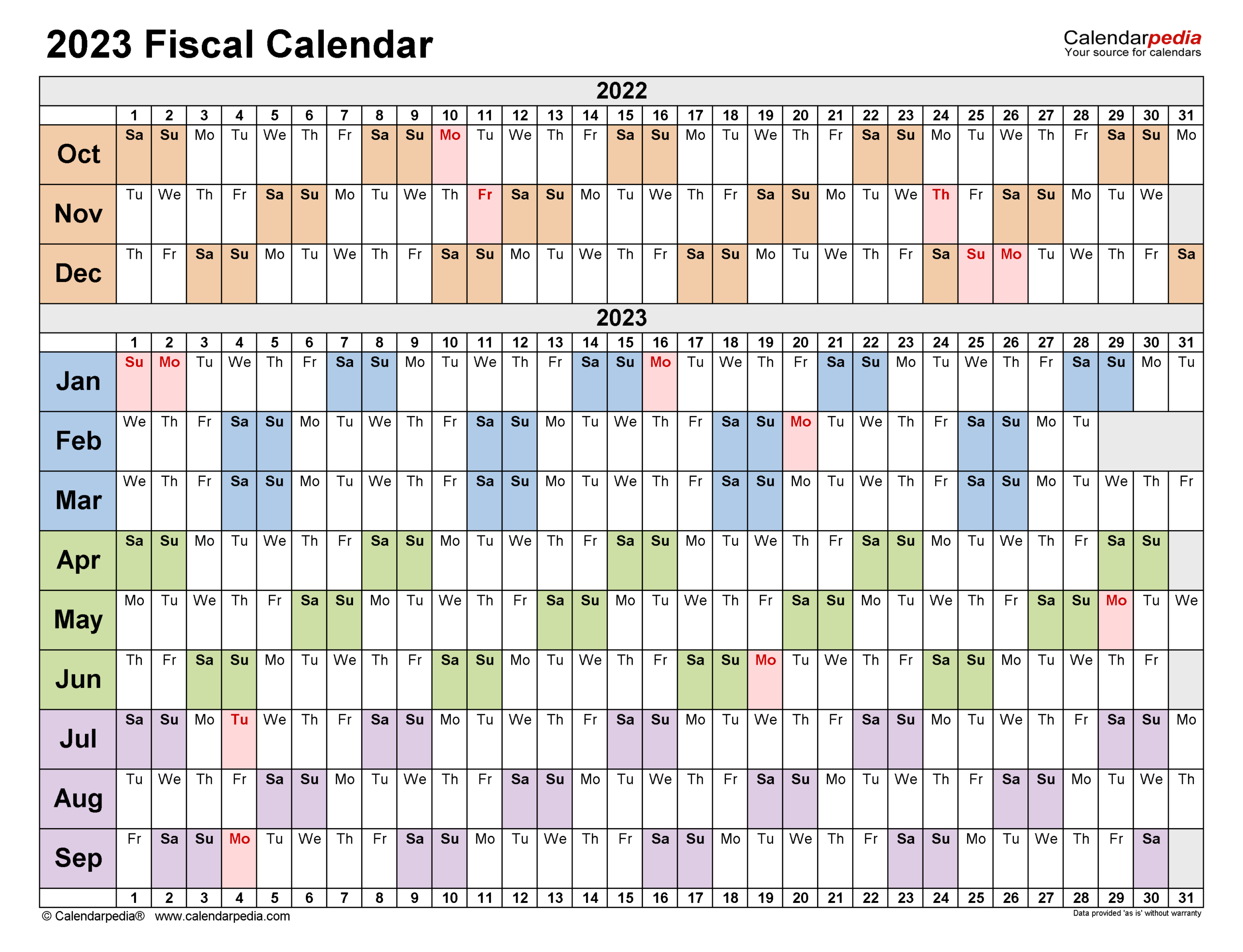 Fiscal Calendars 2023  Free Printable Word Templates inside Free Printable Fiscal Year Calendar