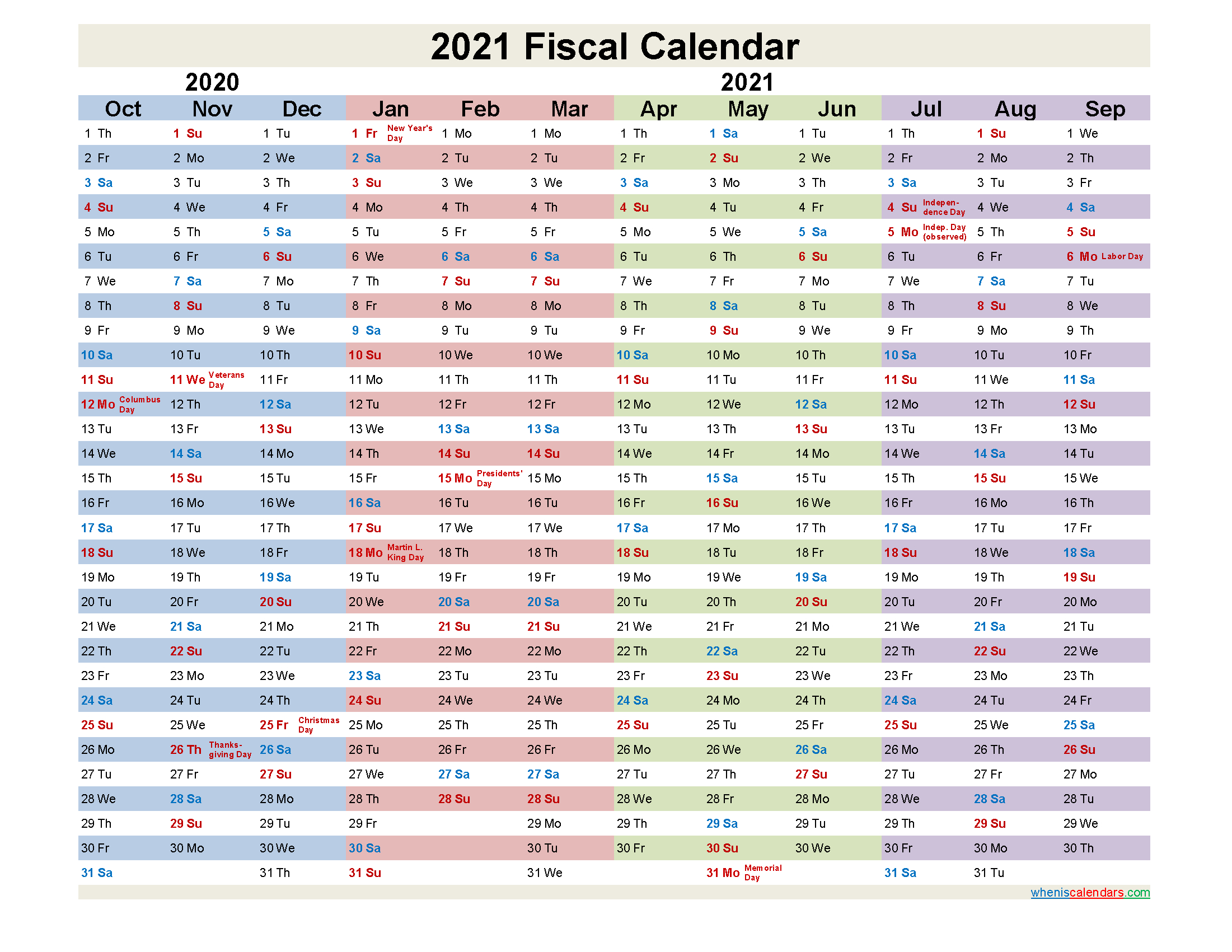 Fiscal Year Calendar 2021  Template No.fiscal21Y20 in Free Printable Fiscal Year Calendar