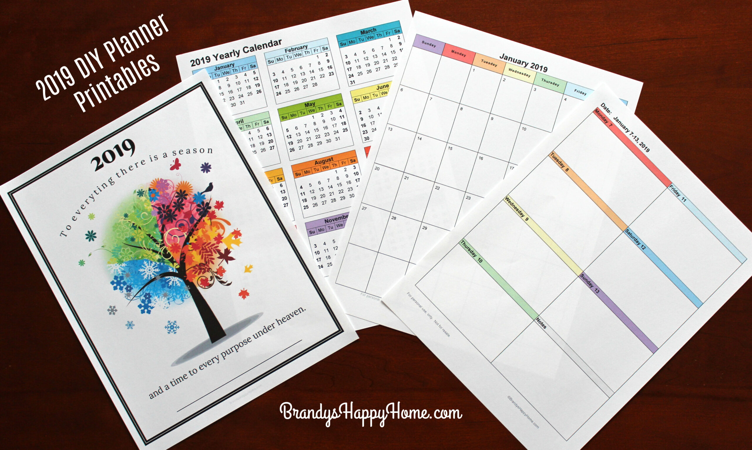 Free 2019 Diy Calendar Planner Printables regarding Sunday Start Pocket Ring Planner