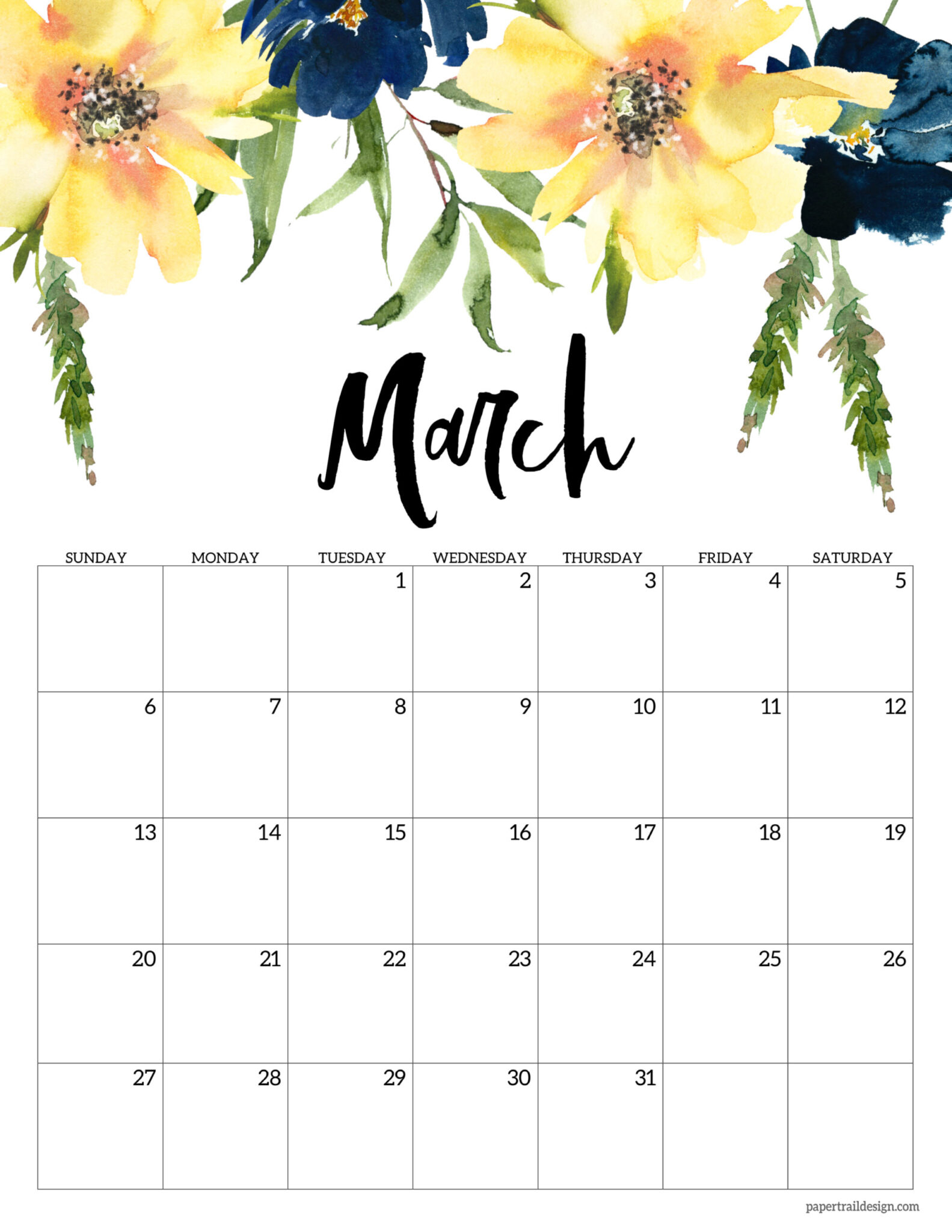Free 2022 Calendar Printable  Floral  Paper Trail Design inside Free Landscape Architecture Calendar