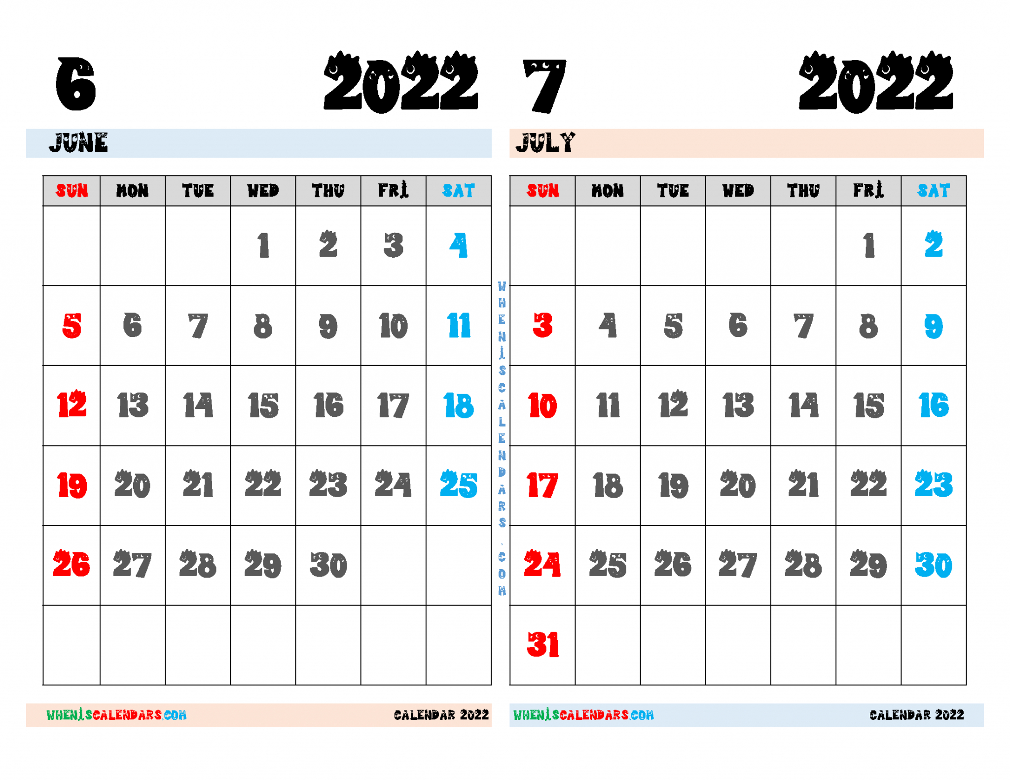 Free June July 2022 Calendar Printable Pdf pertaining to Army Holiday Calendar 2022