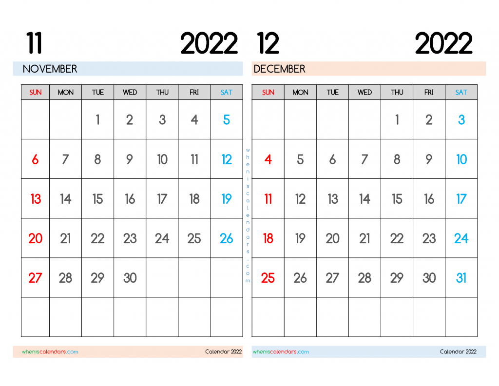 Free November December 2022 Calendar Printable Pdf for Usmc Holiday Schedule 2022