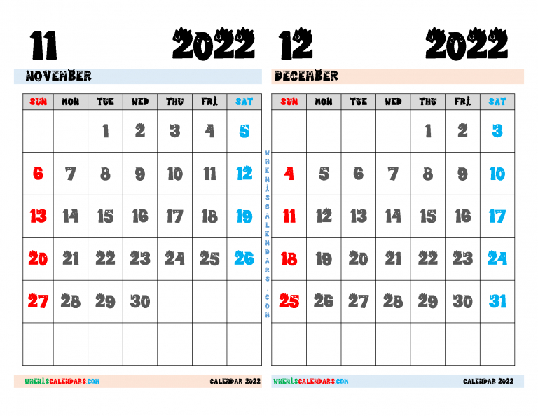 Free November December 2022 Calendar Printable Pdf within Usmc Holiday Schedule 2022