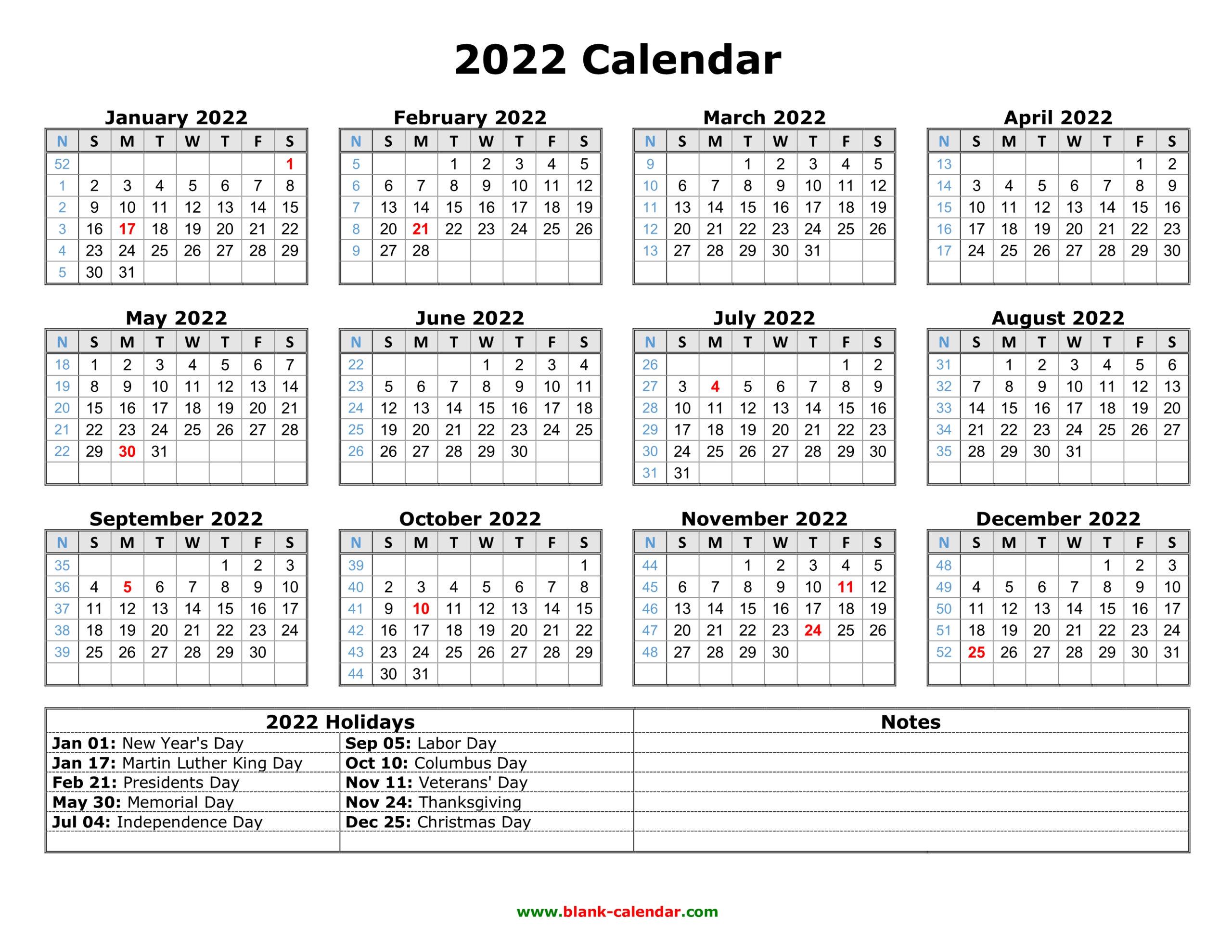 Free Printable 2022 Calendar With Us Holidays | Printable Calendar 2021 in 2022 Wall Calendar Printable Free