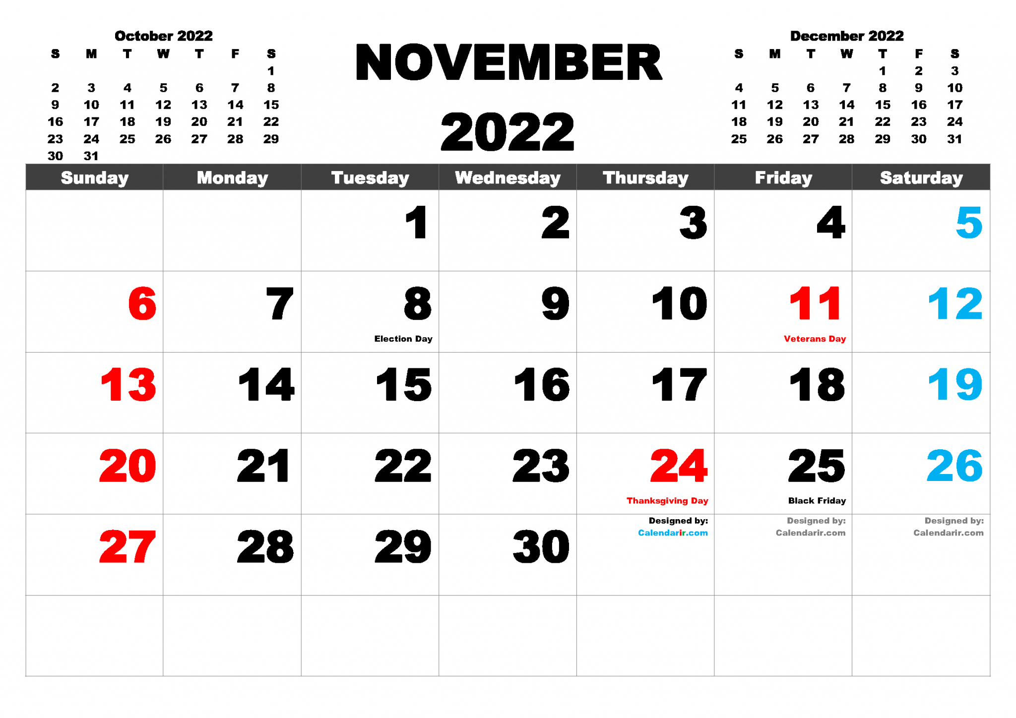 Free Printable 2022 Monthly Calendar With Holidays with regard to Free Printable Calendar Quarterly 2022