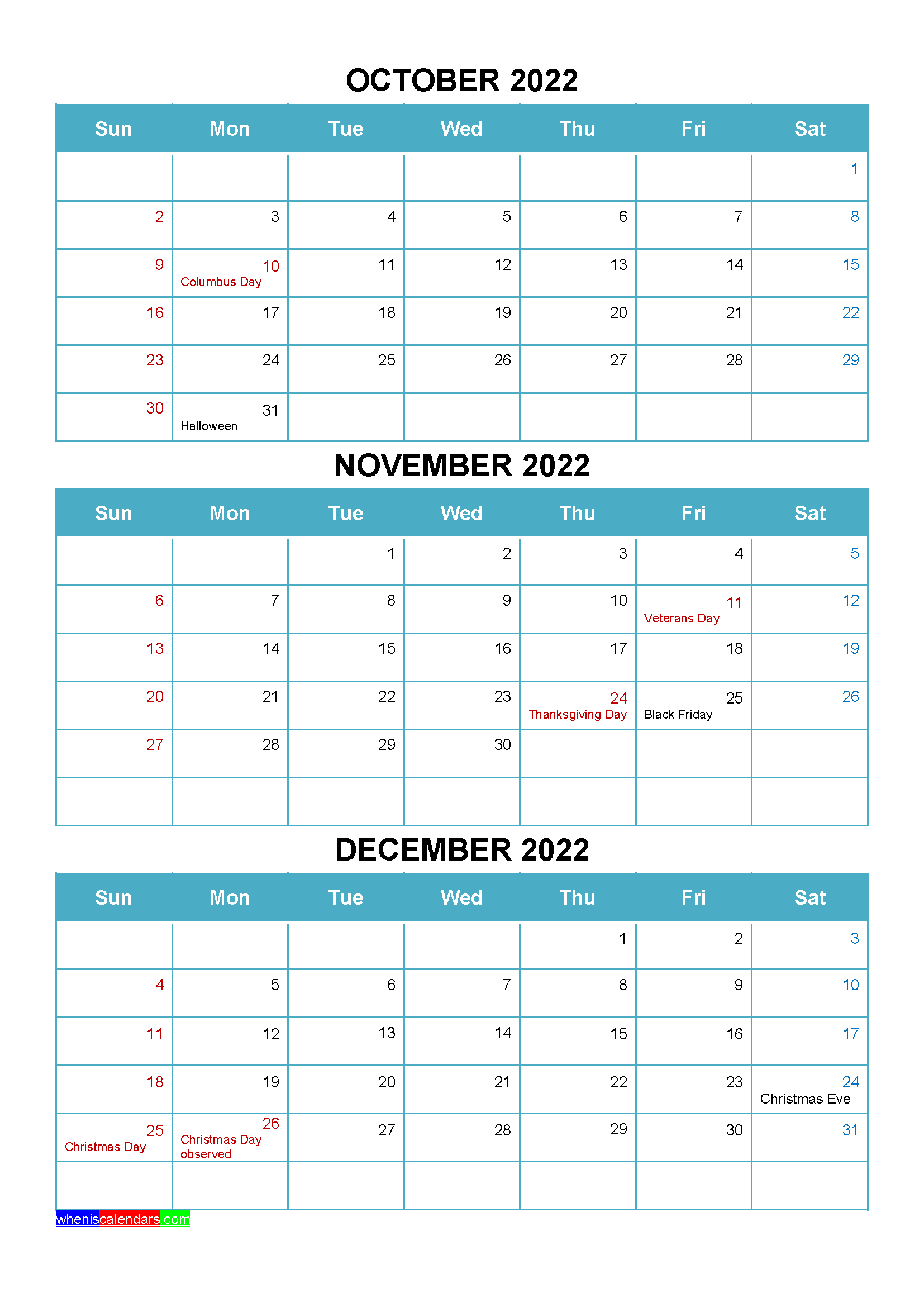 Free Printable 3 Month Calendar 2022 (Vertical Design) pertaining to Free Portrait Printable Calendars 2022