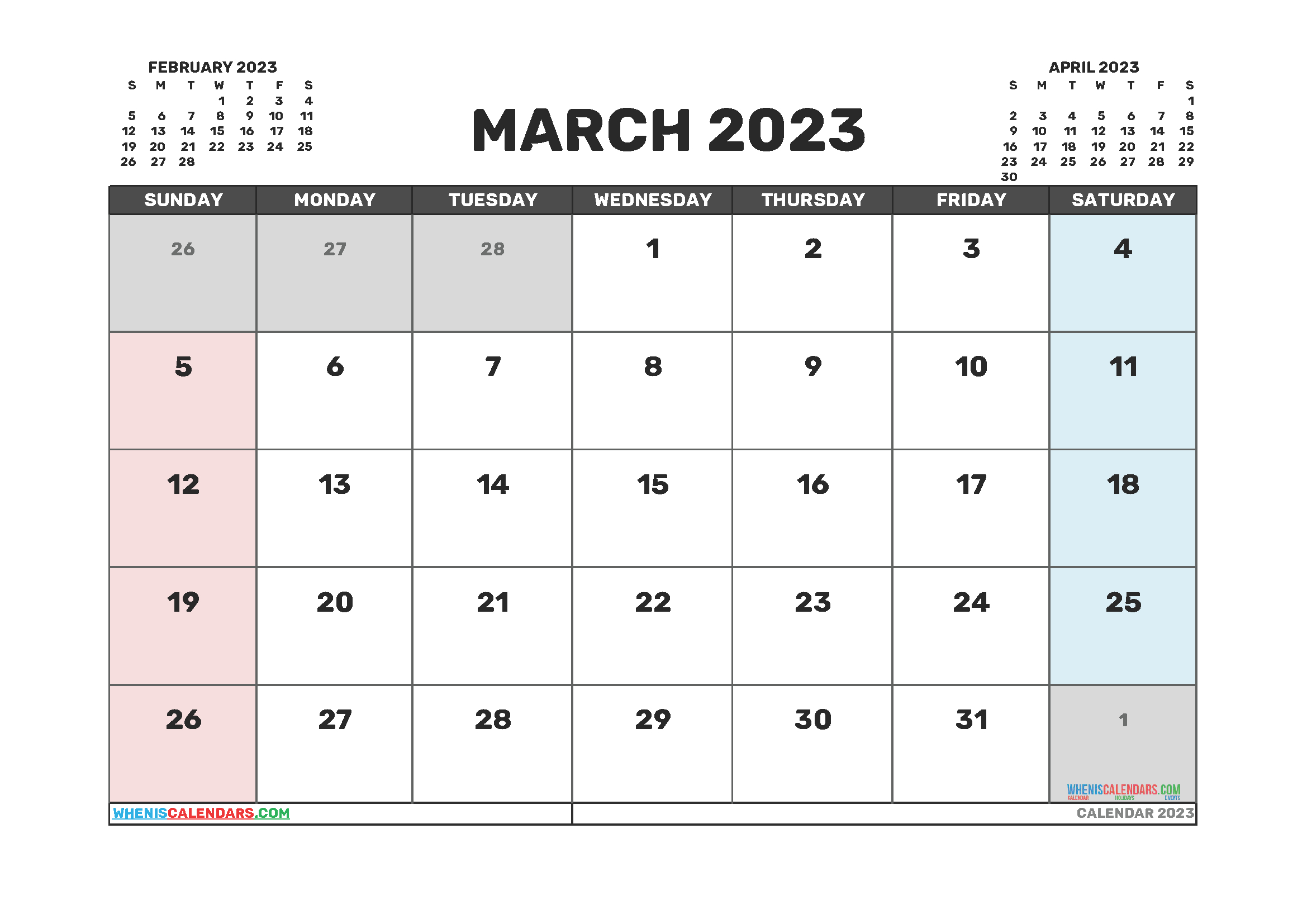 Free Printable April 2023 Calendar  12 Templates in Calendar March 2023 Printable