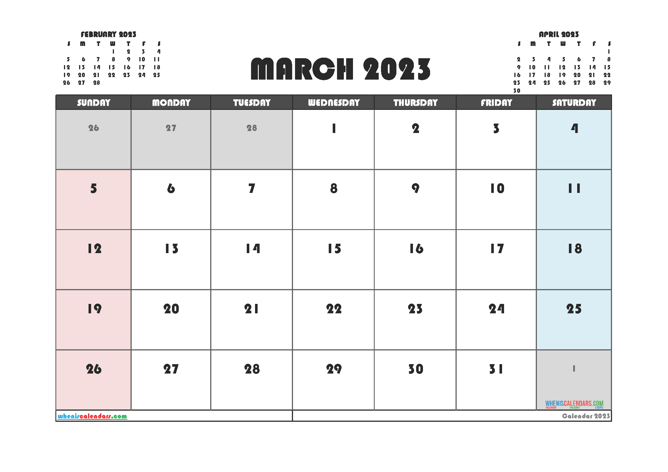 Free Printable April 2023 Calendar 12 Templates regarding March 2023 Calendar Printable Free