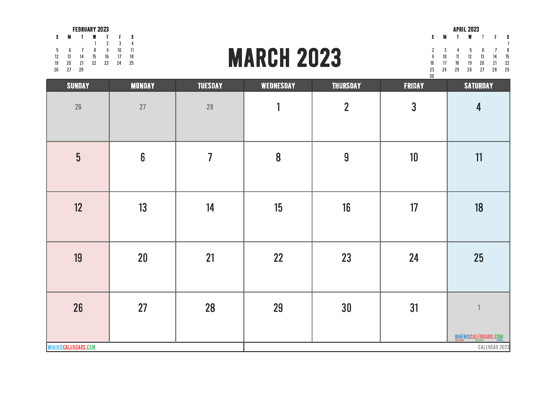 Free Printable April 2023 Calendar 12 Templates with March 2023 Calendar Printable Free