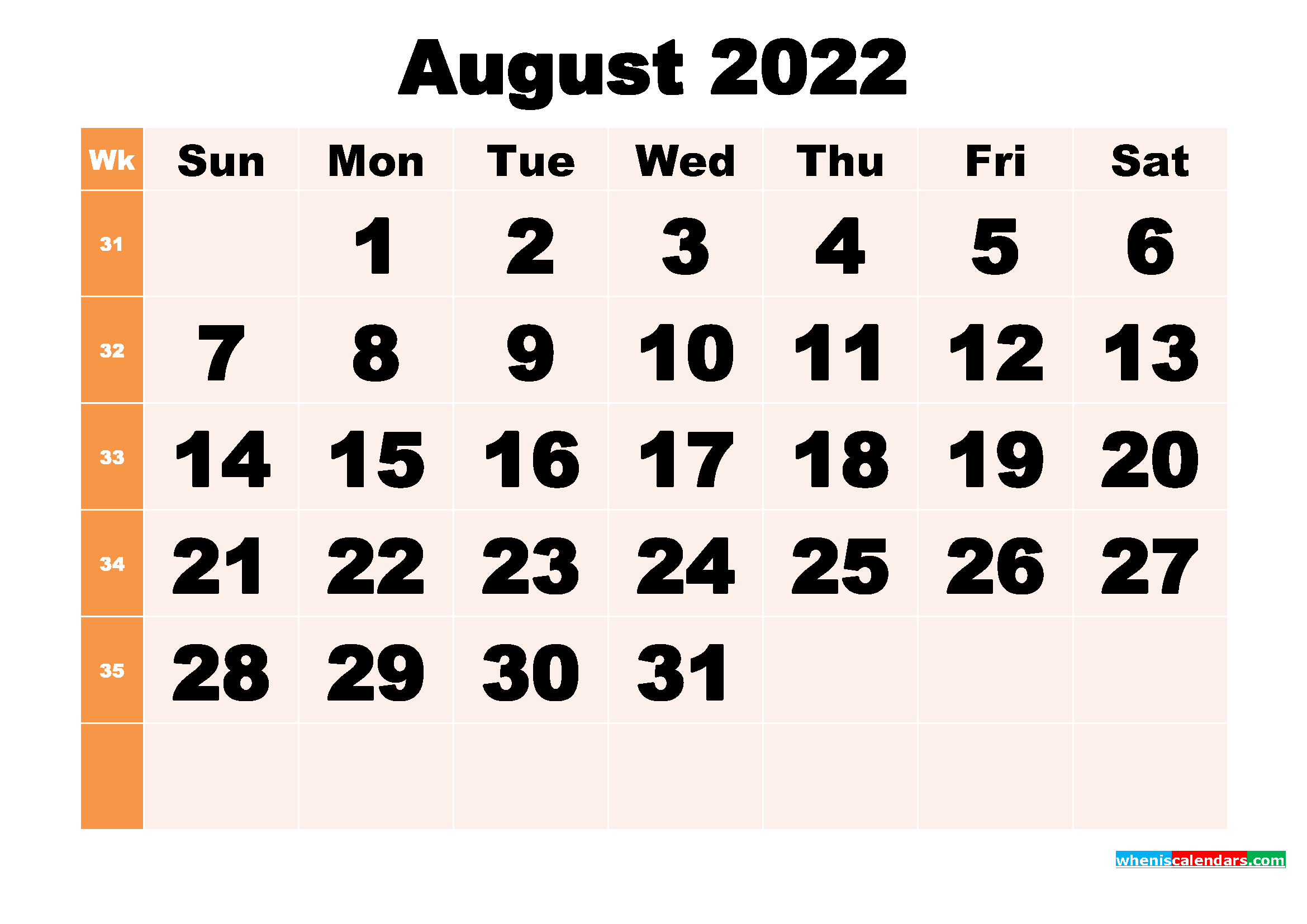 Free Printable August 2022 Calendar Template Word, Pdf regarding Printable August 2022 Calendar