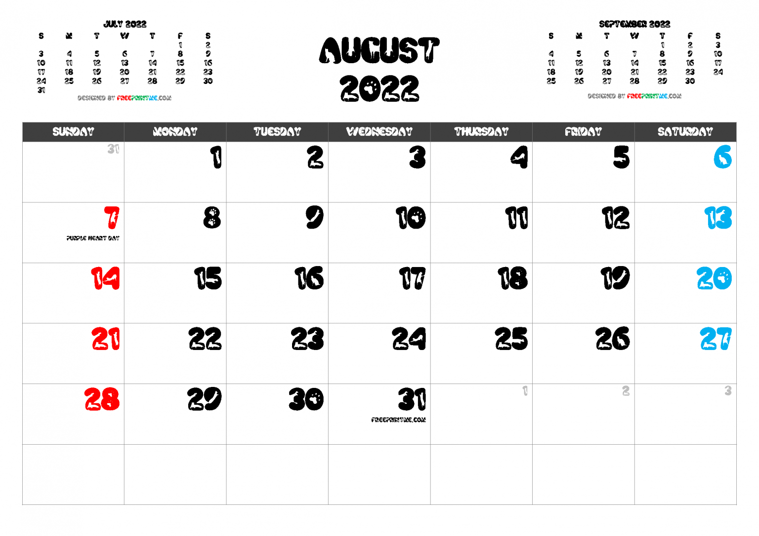 Free Printable August 2022 Calendar With Holidays Pdf, Png with regard to August 2022 Printable Calendar