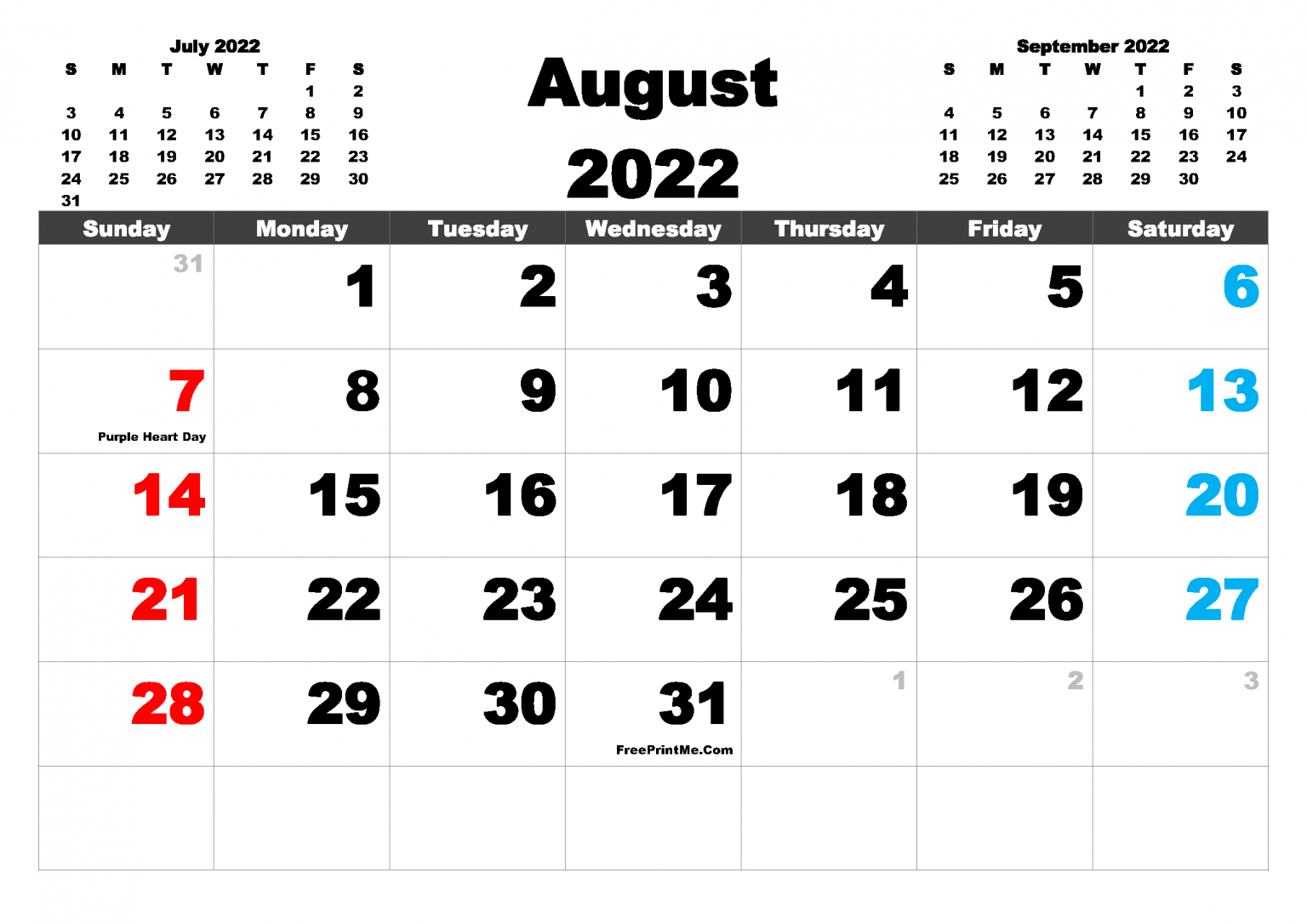 Free Printable August 2022 Calendar With Holidays Pdf, Png with regard to Printable August 2022 Calendar