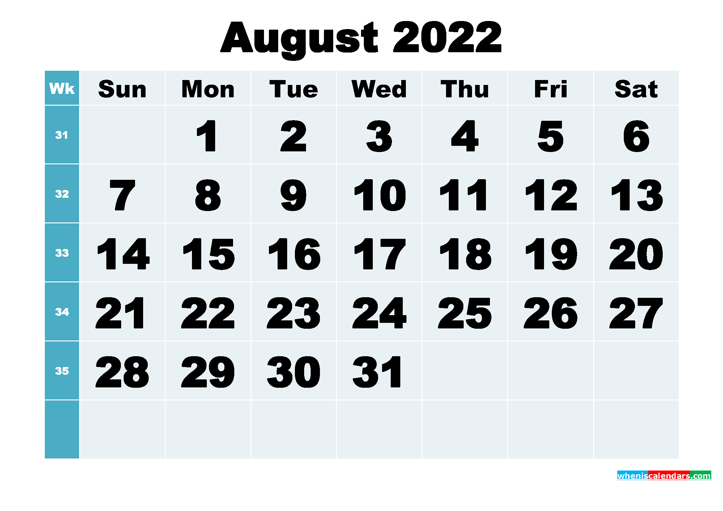 Free Printable August 2022 Calendar Word, Pdf, Image within August 2022 Printable Calendar