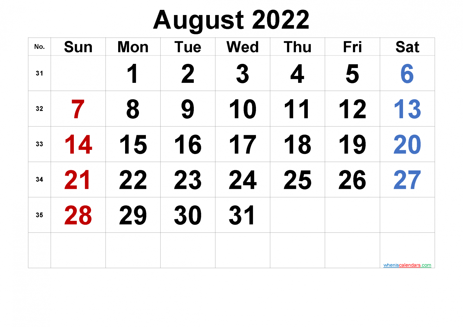 Free Printable Calendar August 2022 With Week Numbers with Printable August 2022 Calendar