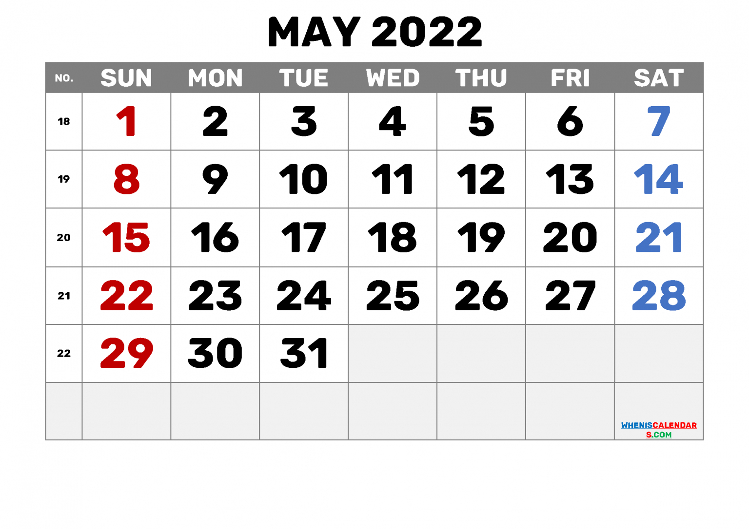 Free Printable Calendar May 2022 With Week Numbers throughout Army Holiday Calendar 2022