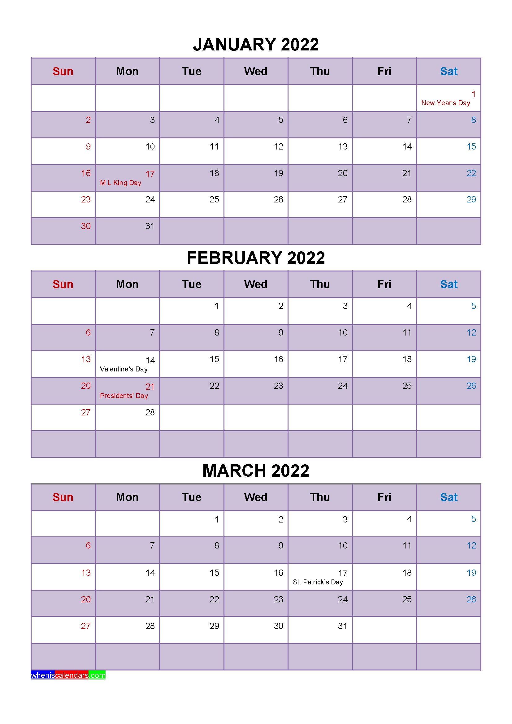 Free Printable January February March 2022 Calendar With Holidays As with Free Portrait Printable Calendars 2022
