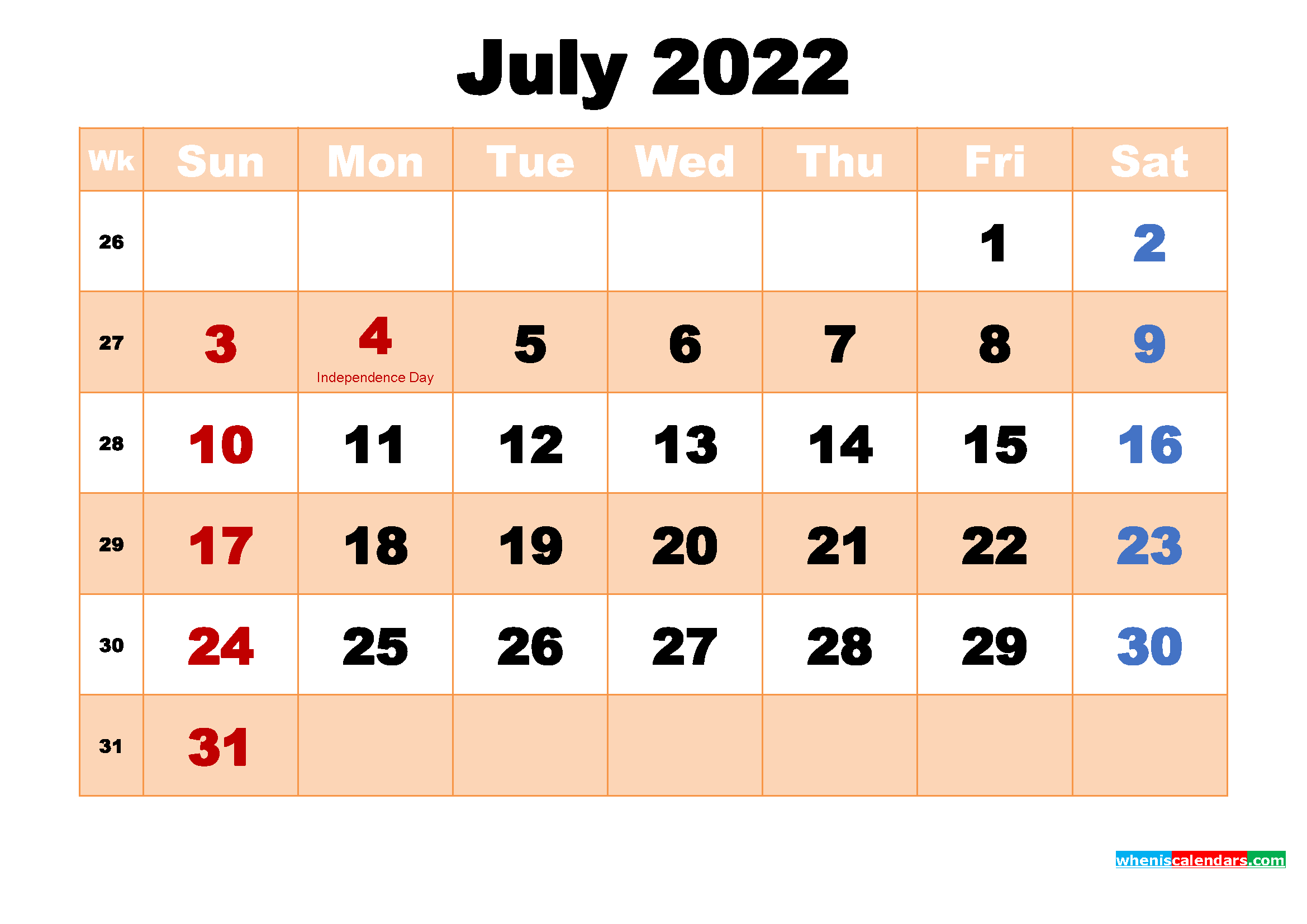 Free Printable July 2022 Calendar With Holidays  Free Printable 2021 inside Free 2022 Monthly Calendars That Are Printable