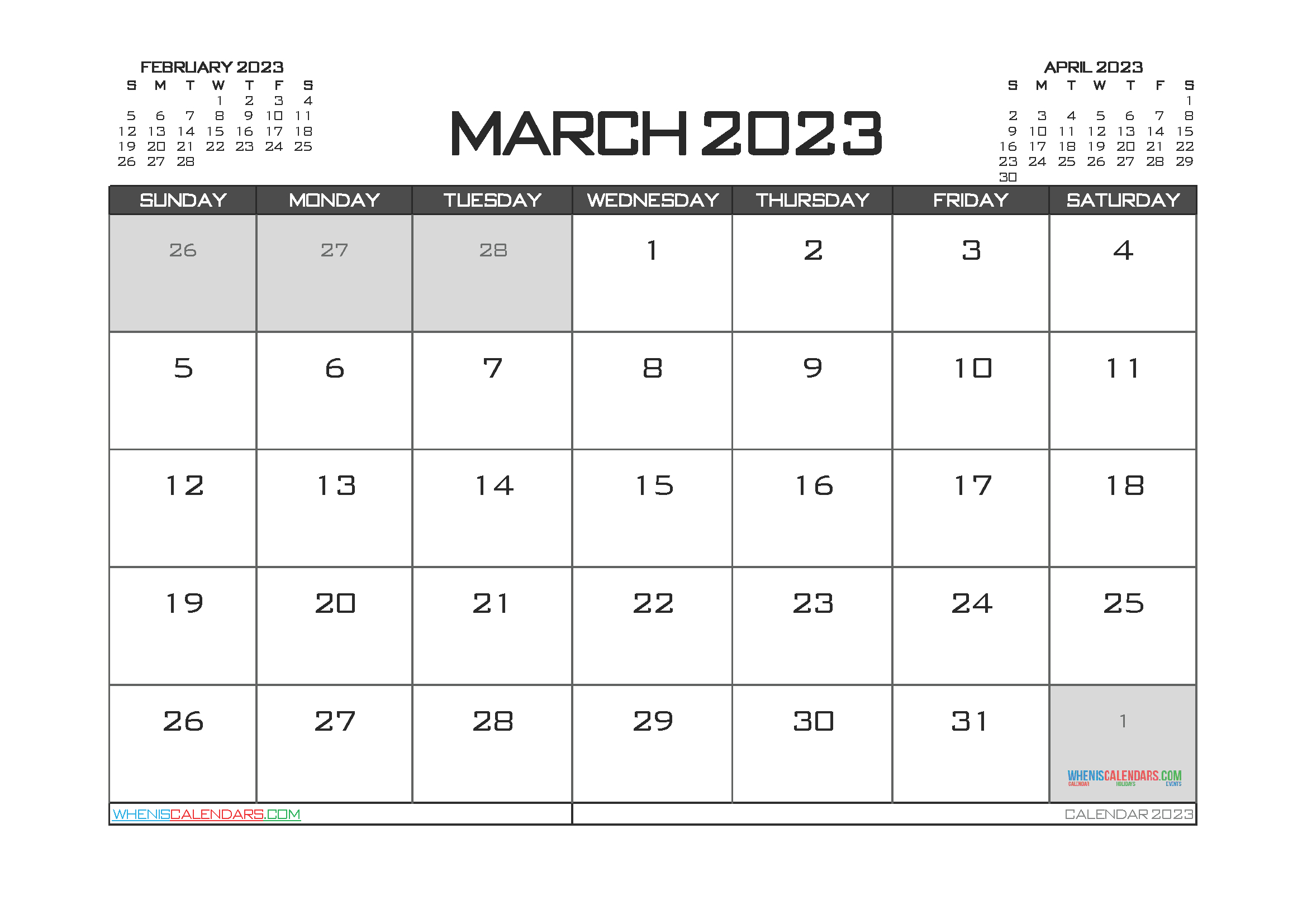 Free Printable March 2023 Calendar 12 Templates inside March 2023 Calendar Printable Free