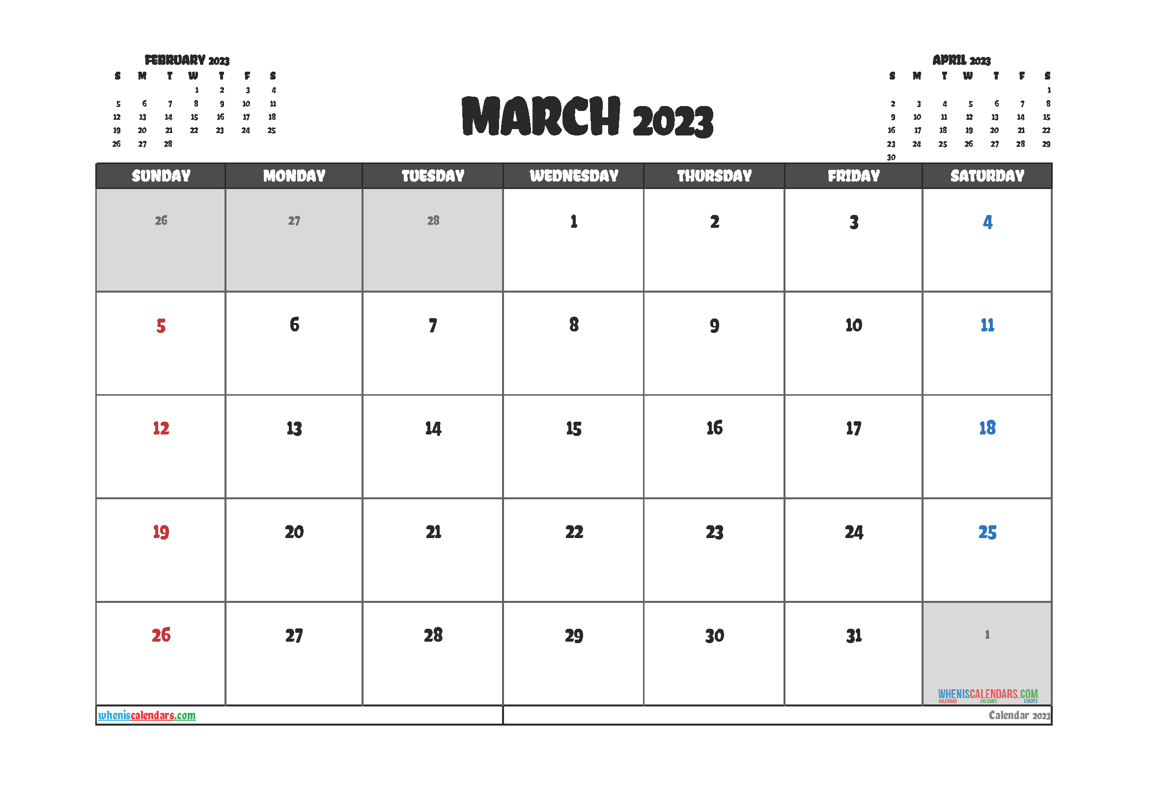 Free Printable March 2023 Calendar 12 Templates intended for March 2023 Calendar Printable Free