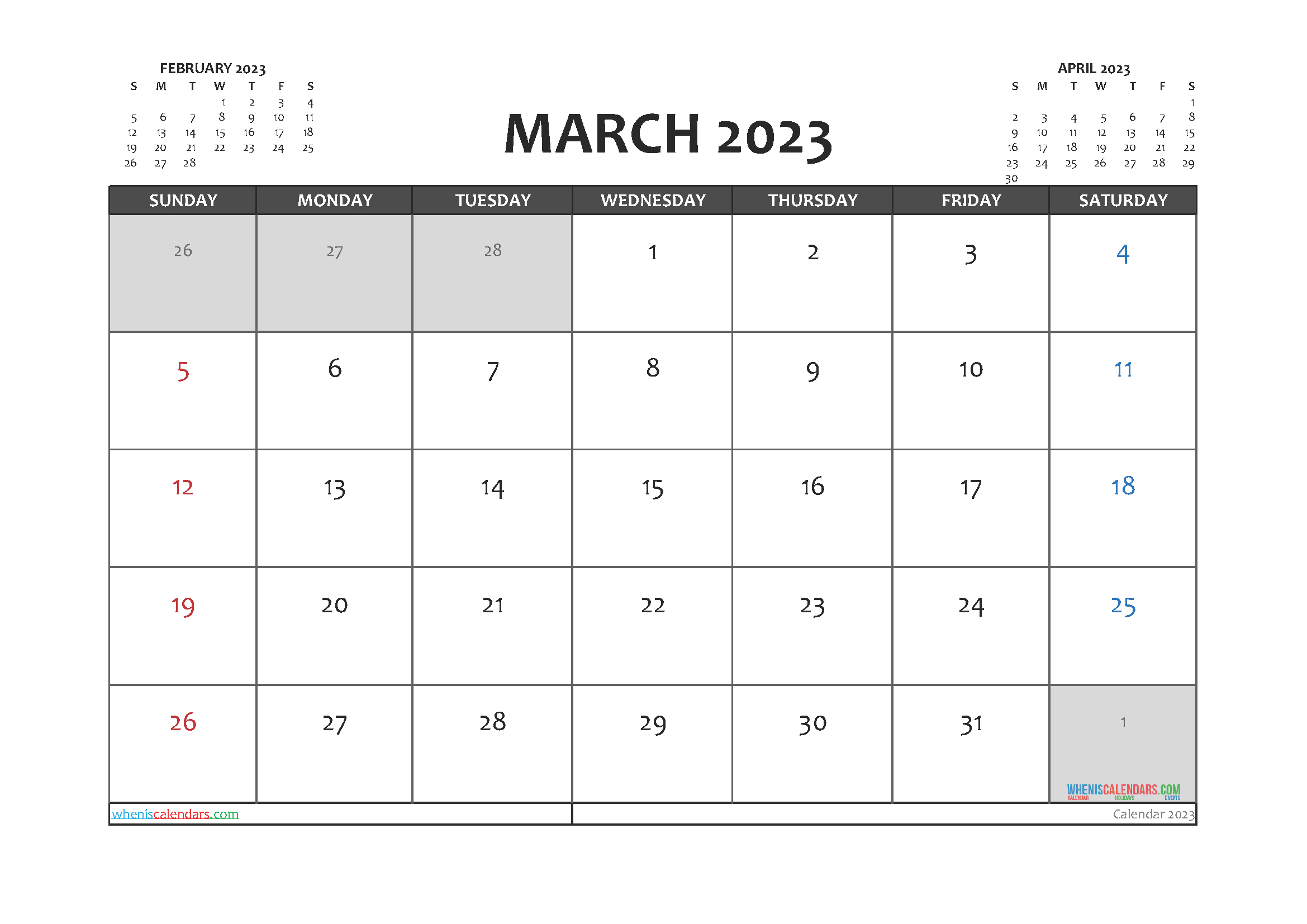 Free Printable March 2023 Calendar  12 Templates pertaining to Calendar March 2023 Printable