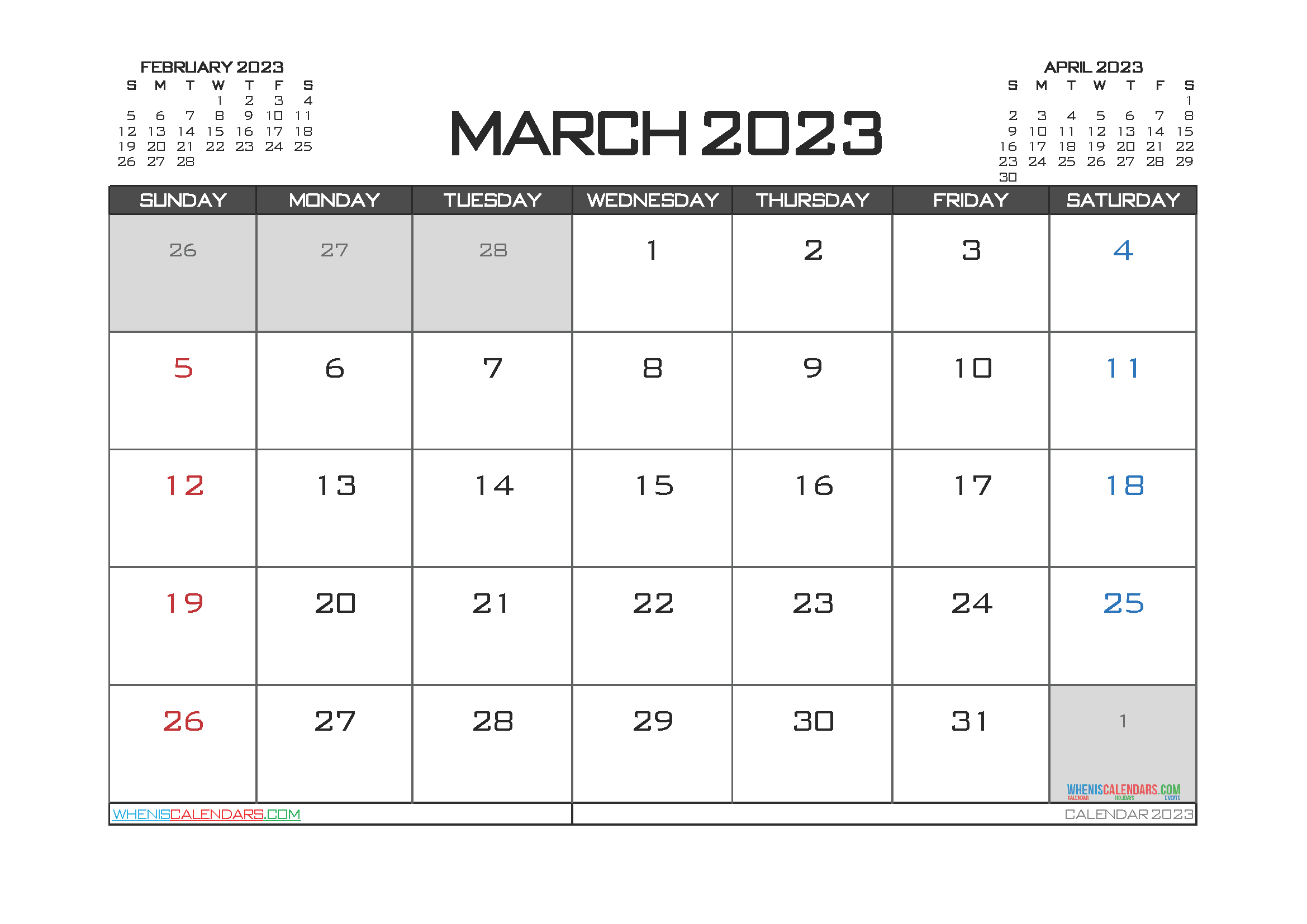 Free Printable March 2023 Calendar  12 Templates regarding Calendar March 2023 Printable