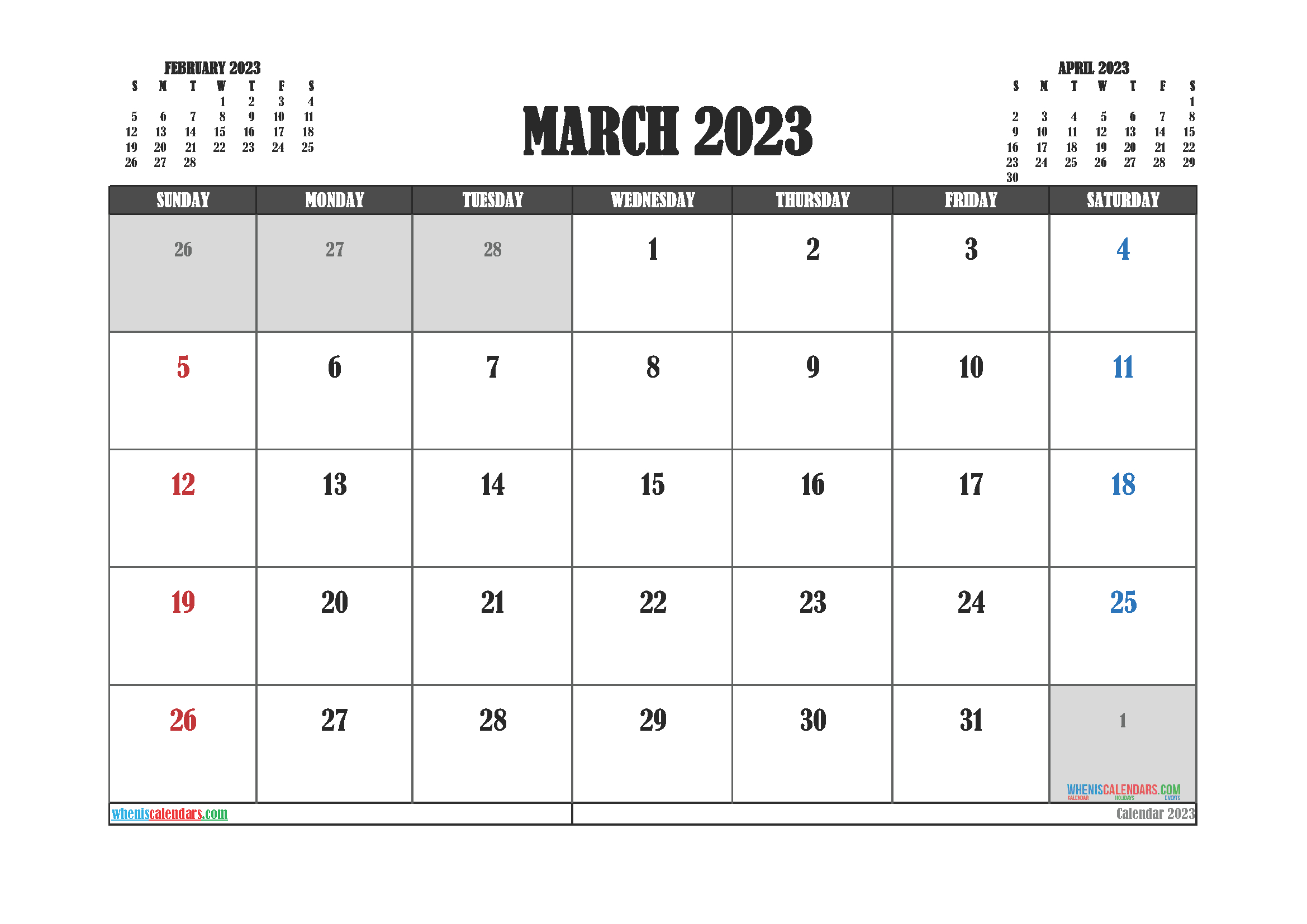 Free Printable March 2023 Calendar 12 Templates with March 2023 Calendar Printable Free