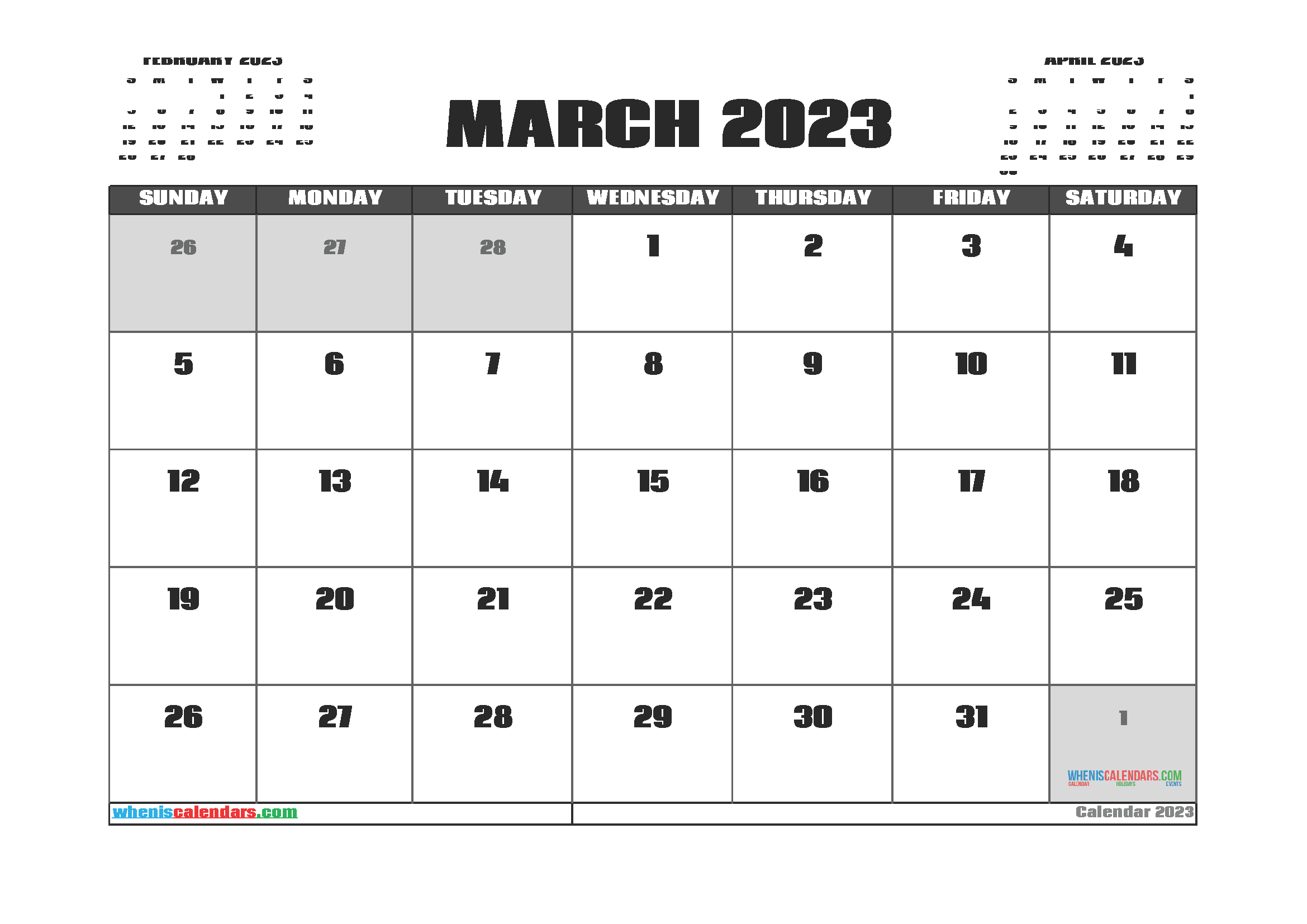 Free Printable March 2023 Calendar  12 Templates with March 2023 Calendar Printable