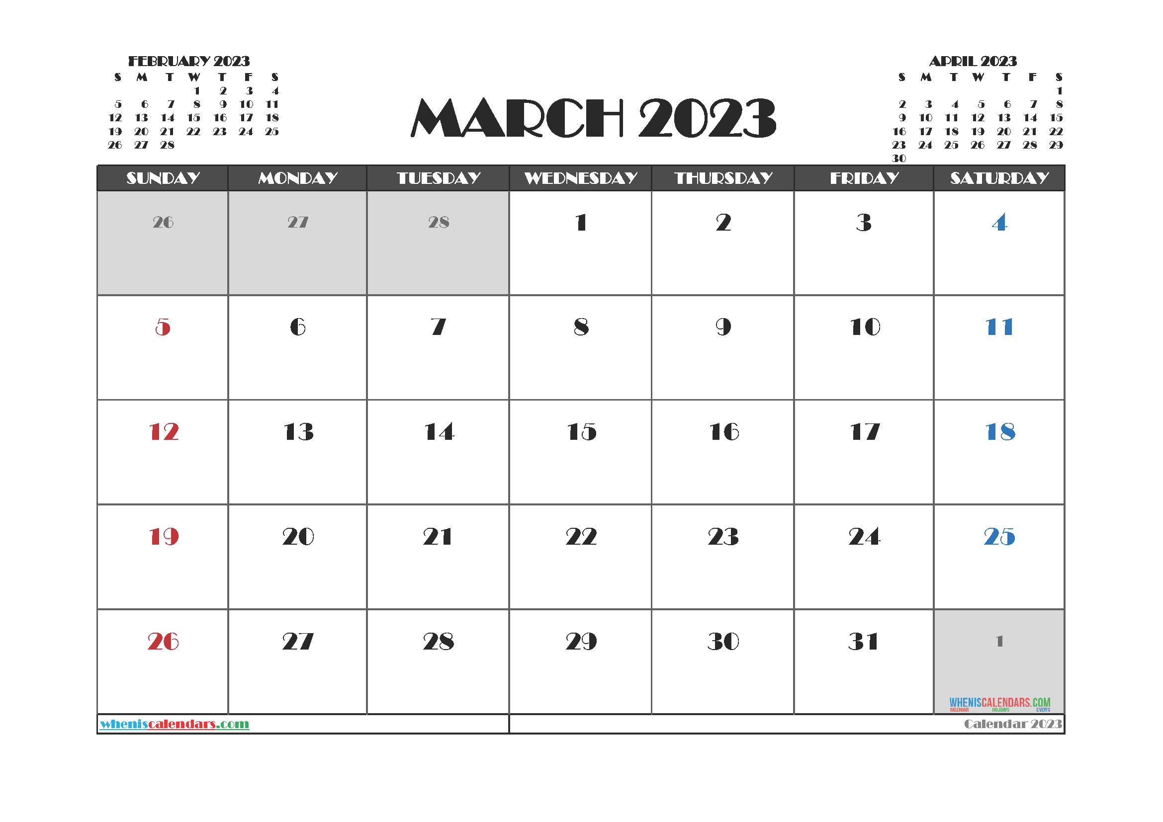 Free Printable March 2023 Calendar 12 Templates with regard to March 2023 Calendar Printable Free