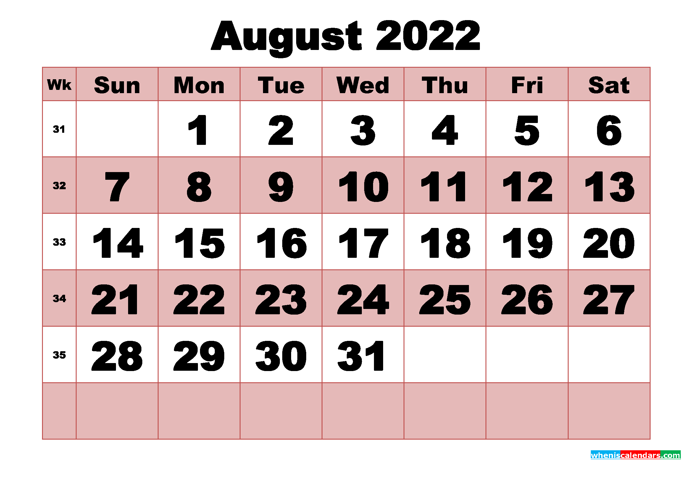 Free Printable Monthly Calendar August 2022 | Free Printable 2020 for August 2022 Printable Calendar