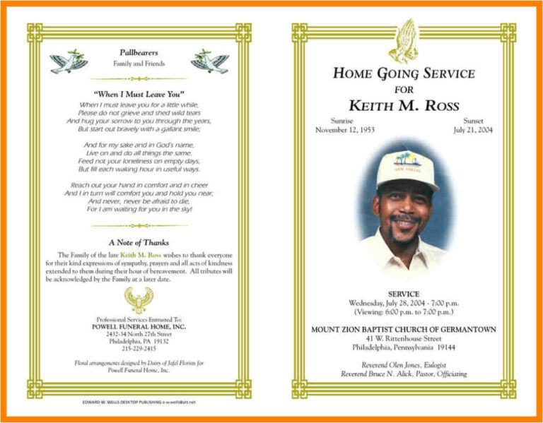 Free Printable Obituary Templates Blank Funeral Program With Regard To with regard to Free Blank Printable Programs