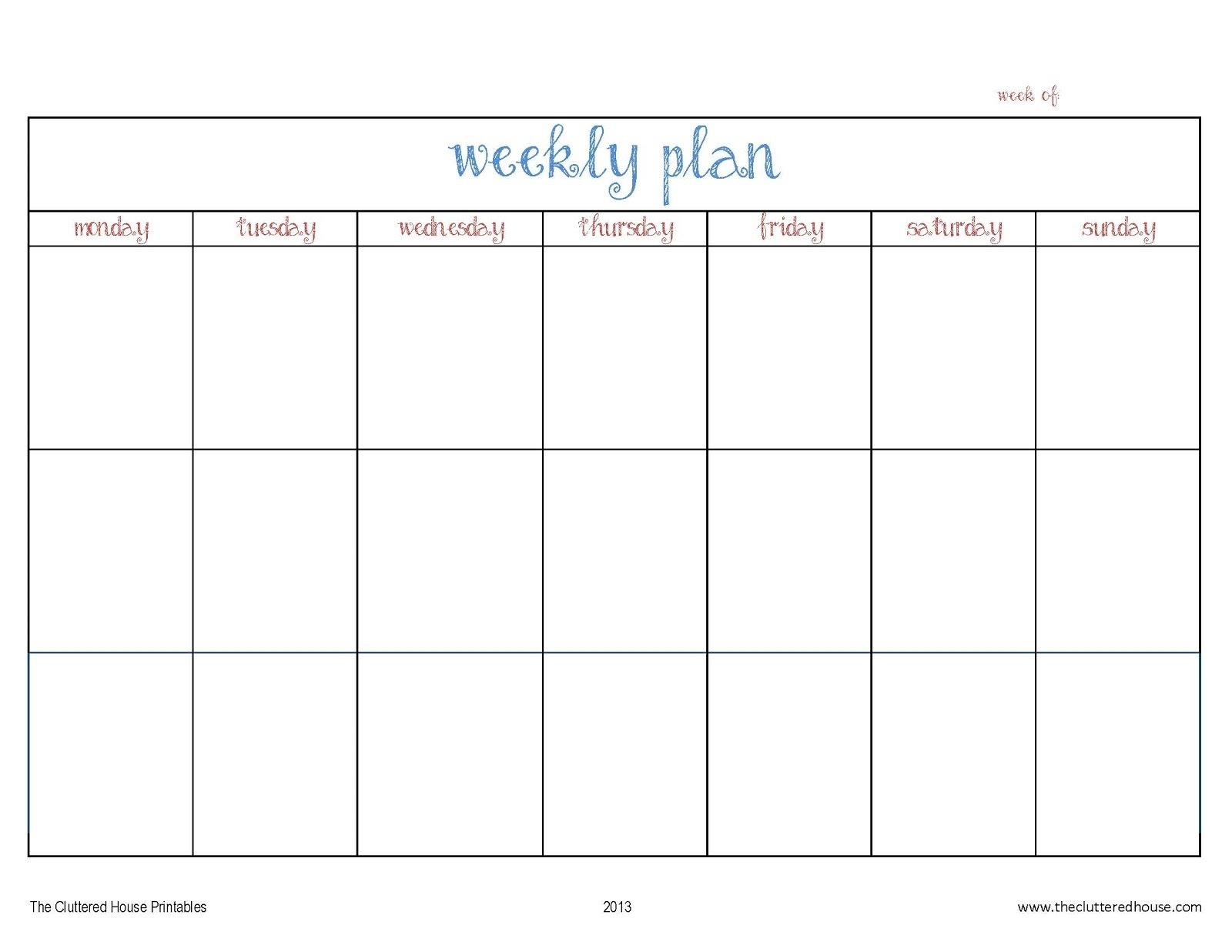 Free Printable Weekly Schedule Mondayfridays :Free Calendar Template regarding Monday - Friday Weekly Template Printable Free