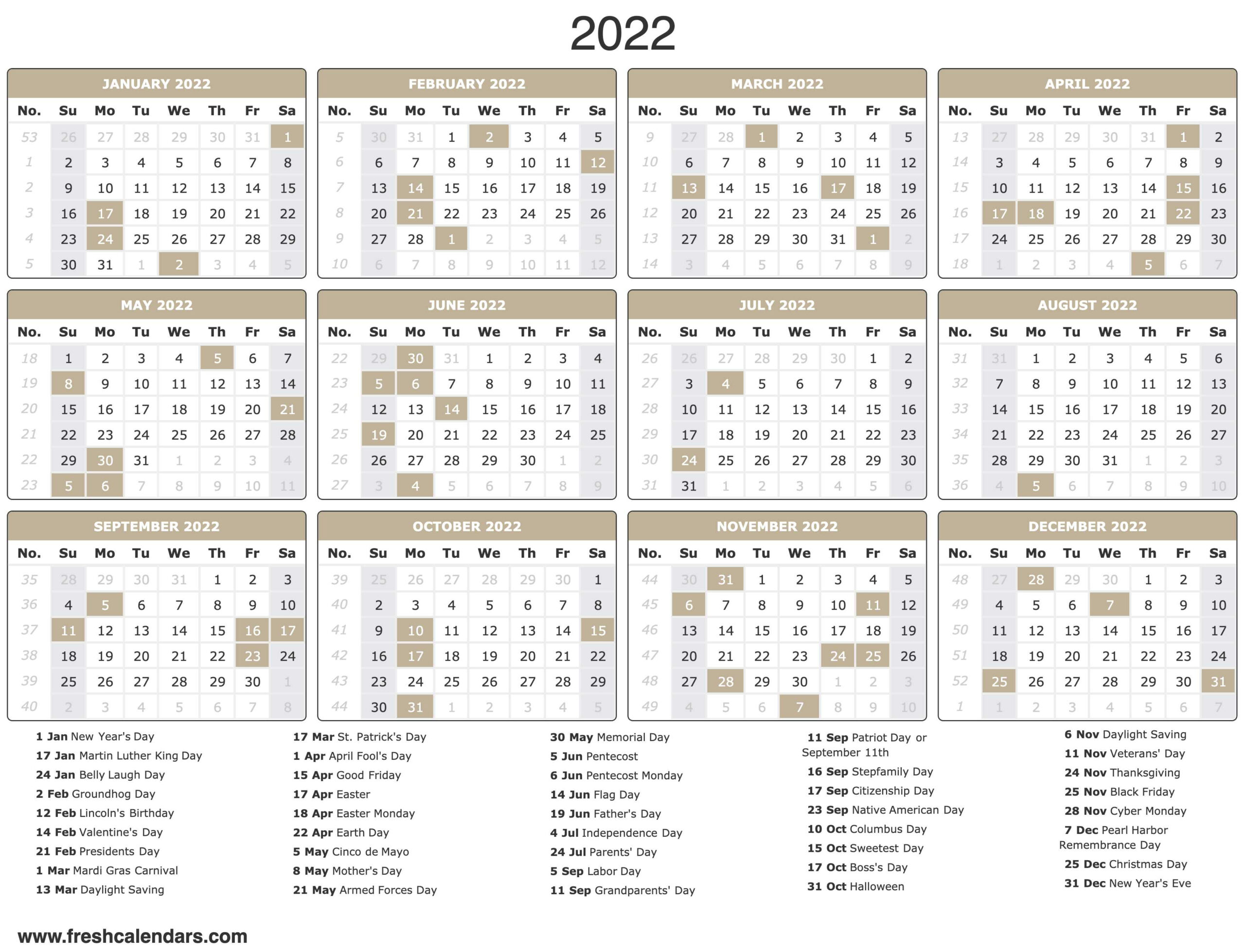 Free Printable Year 2022 Calendar throughout 2022 Wall Calendar Printable Free