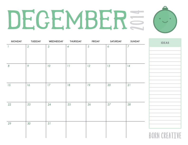Freebie  December 2014 Calendar  Born Creative Blog | December 2014 with Calendario 2022 Google Sheets
