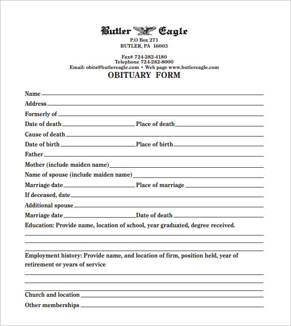 Funeral Obituary Template  25+ Free Word, Excel, Pdf, Psd Format with regard to Free Blank Printable Programs